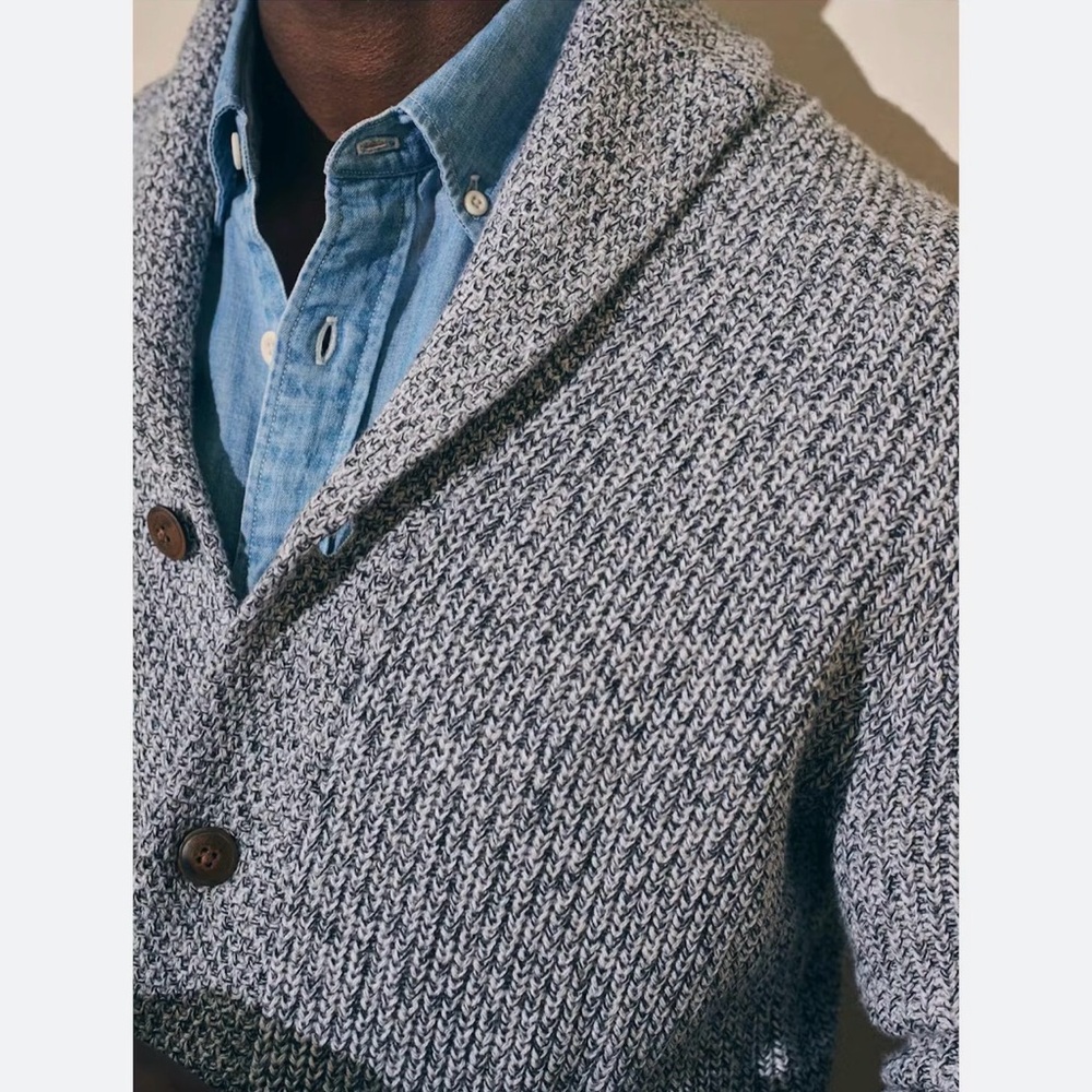 Faherty | Heather Gray Marled Cotton Cashmere Knit Cardigan ~ XL Like New - Picture 5 of 11